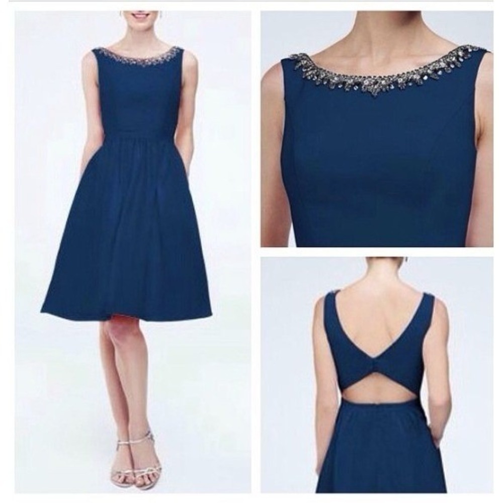 Davids‎ Bridal Faille Dress Sz 4 Formal Beaded Neckline Cutout Back Fit Flare